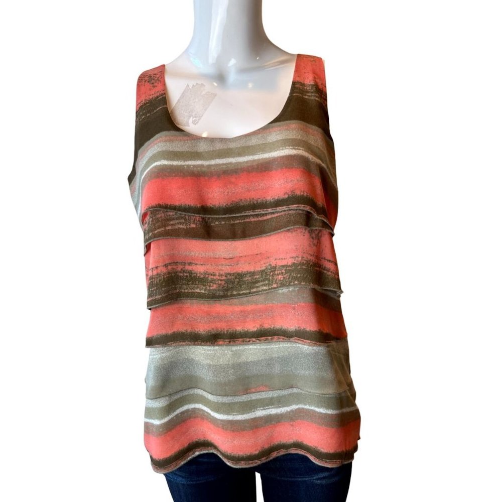Kenneth Cole Womens Sleeveless Blouse Tank Top Ruffle Scoop Neck Multicolor SZ 6